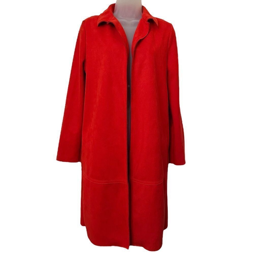 Zara Orange Open Front Side Pockets Business Formal Dress Long Midi Pea Coat